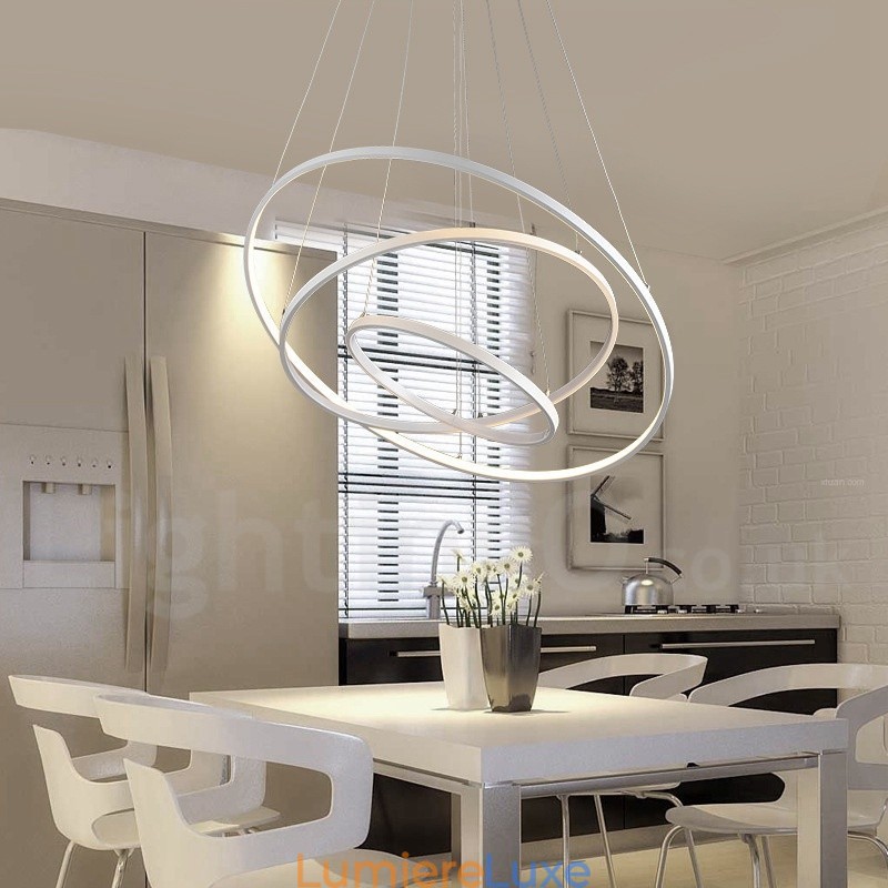 Suspension à intensité variable avec télécommande, design moderne, trois anneaux