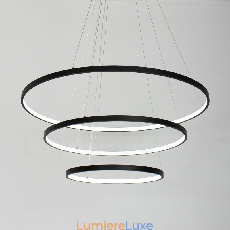 Suspension à intensité variable avec télécommande, design moderne, trois anneaux