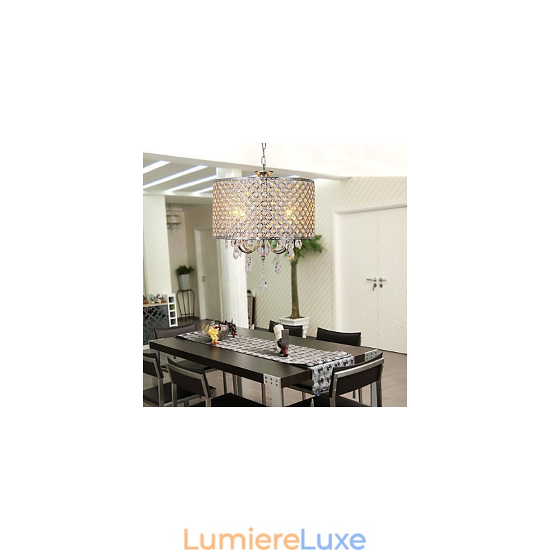 Lustre tambour en cristal moderne à 4 lumières