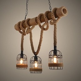 Lustre à trois têtes en bambou de style country américain rétro