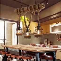 Lustre à trois têtes en bambou de style country américain rétro