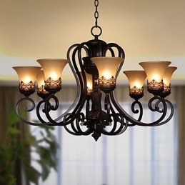 Lustre suspendu 8 lumières vintage Country Island en métal et verre