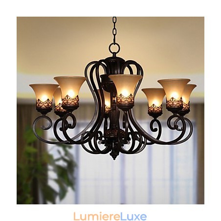 Lustre suspendu 8 lumières vintage Country Island en métal et verre Lustre suspendu 8 lumières vintage Country Island en métal et verre