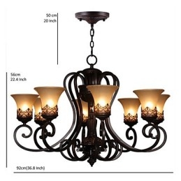 Lustre suspendu 8 lumières vintage Country Island en métal et verre