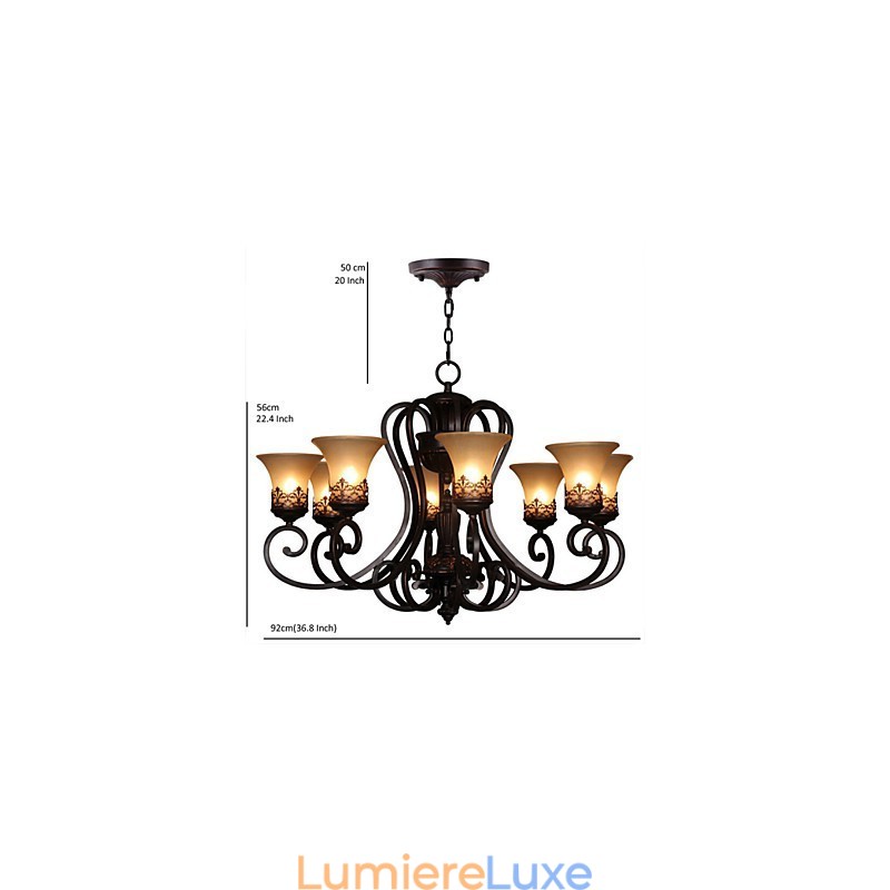 Lustre suspendu 8 lumières vintage Country Island en métal et verre