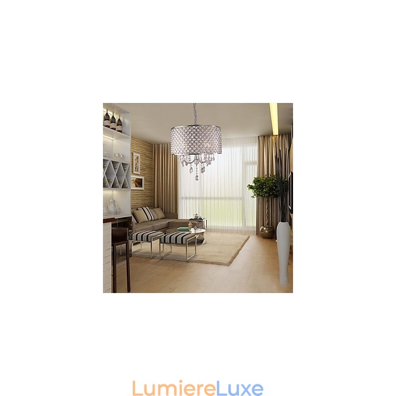 Lustre tambour en cristal moderne à 4 lumières