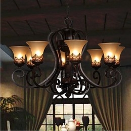 Lustre suspendu 8 lumières vintage Country Island en métal et verre