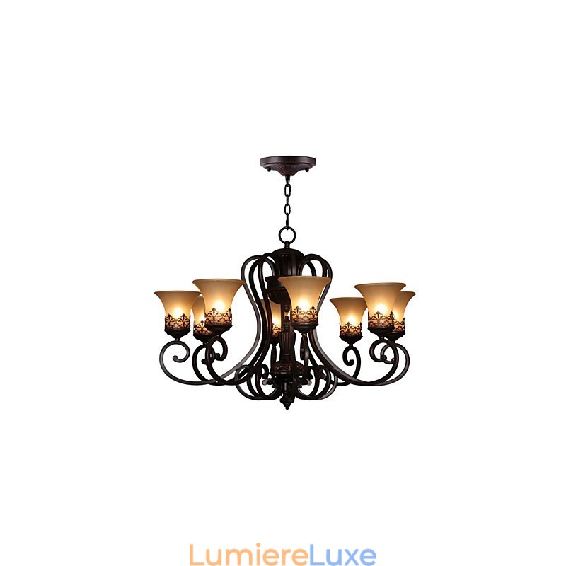 Lustre suspendu 8 lumières vintage Country Island en métal et verre