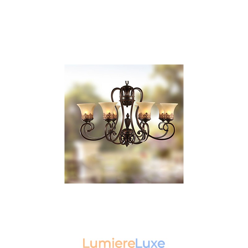Lustre suspendu 8 lumières vintage Country Island en métal et verre