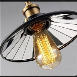 Suspension vintage Pully à 3 îlots en métal et abat-jour intérieur en verre