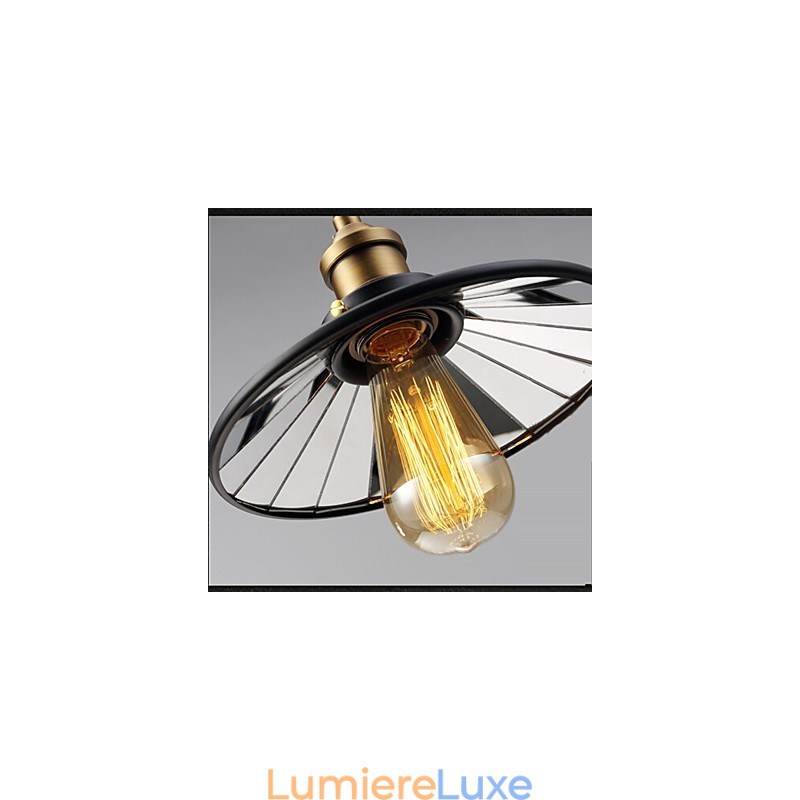 Suspension vintage Pully à 3 îlots en métal et abat-jour intérieur en verre
