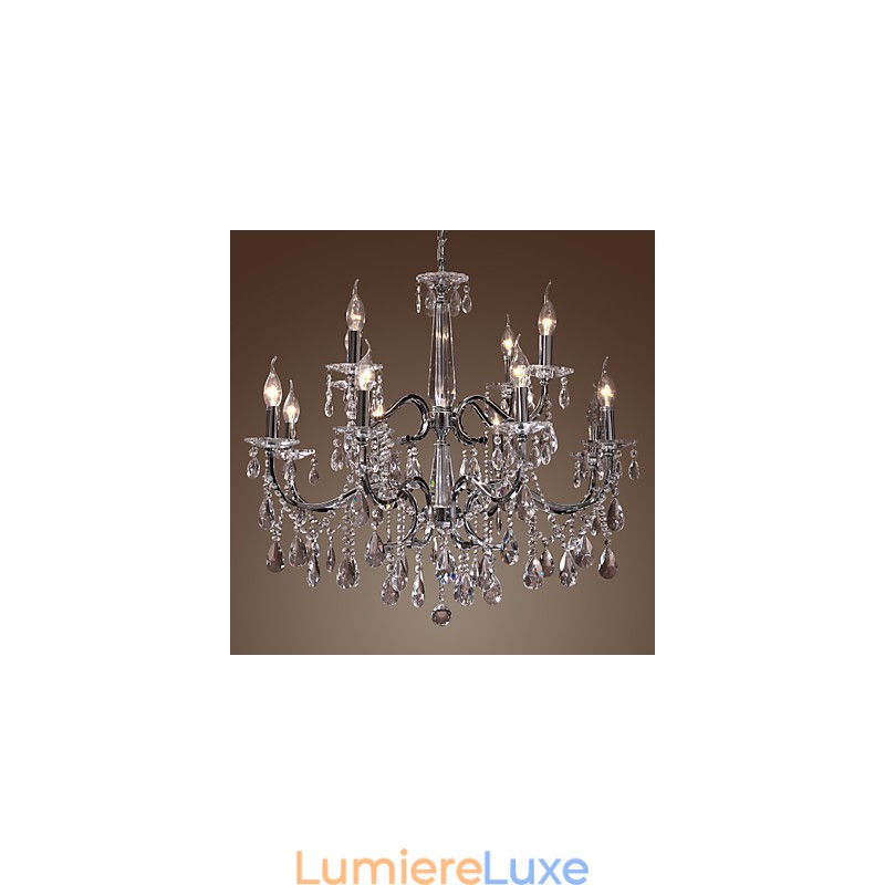 Lustre en cristal moderne à 2 niveaux et 12 lumières
