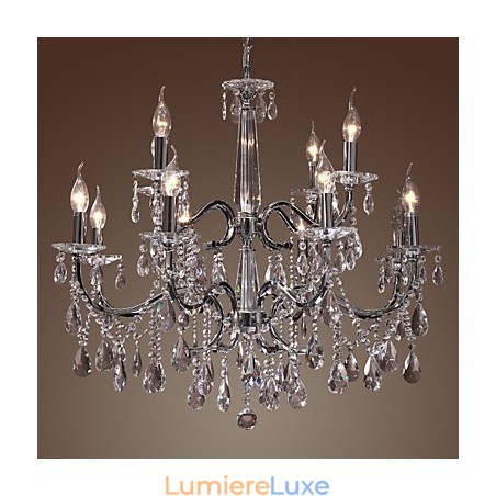 Lustre en cristal moderne à 2 niveaux et 12 lumières Lustre en cristal moderne à 2 niveaux et 12 lumières