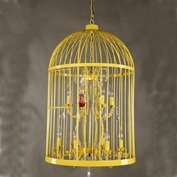 Lustre d'escalier vintage en forme de cage en fer et cristal