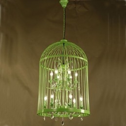 Lustre d'escalier vintage en forme de cage en fer et cristal
