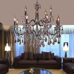 Lustre en cristal moderne à 2 niveaux et 12 lumières