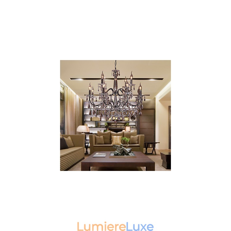 Lustre en cristal moderne à 2 niveaux et 12 lumières