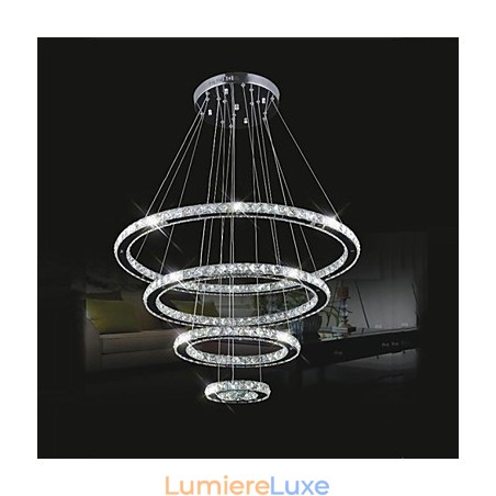 Plafonnier suspendu en cristal transparent, rond, 4 anneaux, 40 cm, 60 cm, 80 cm Plafonnier suspendu en cristal transparent, rond, 4 anneaux, 40 cm, 60 cm, 80 cm
