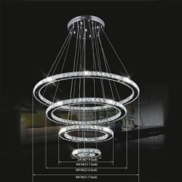 Plafonnier suspendu en cristal transparent, rond, 4 anneaux, 40 cm, 60 cm, 80 cm
