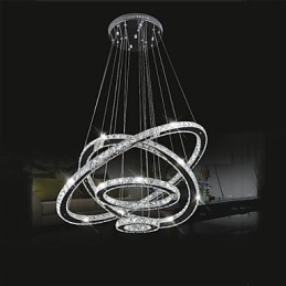 Plafonnier suspendu en cristal transparent, rond, 4 anneaux, 40 cm, 60 cm, 80 cm