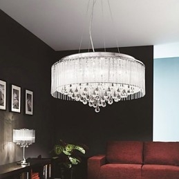 Suspension moderne contemporaine en cristal chromé