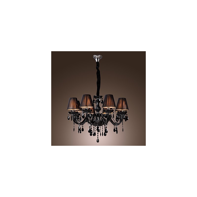 Lustre de luxe moderne en cristal noir à 8 lumières