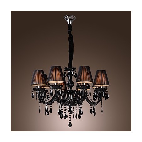 Lustre de luxe moderne en cristal noir à 8 lumières Lustre de luxe moderne en cristal noir à 8 lumières