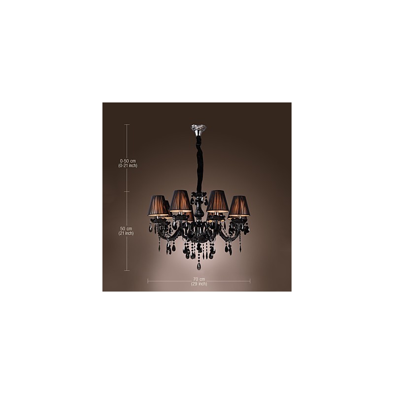 Lustre de luxe moderne en cristal noir à 8 lumières