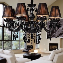 Lustre de luxe moderne en cristal noir à 8 lumières