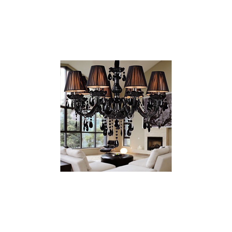 Lustre de luxe moderne en cristal noir à 8 lumières