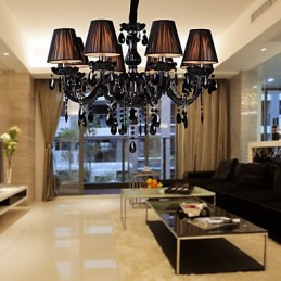 Lustre de luxe moderne en cristal noir à 8 lumières