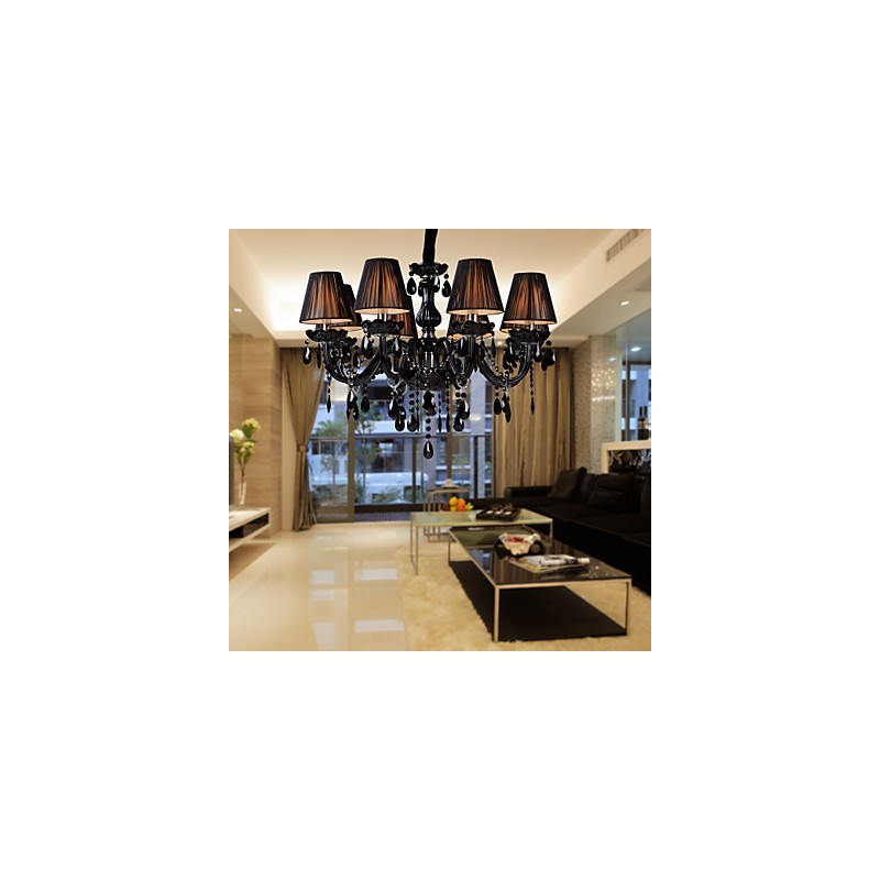 Lustre de luxe moderne en cristal noir à 8 lumières