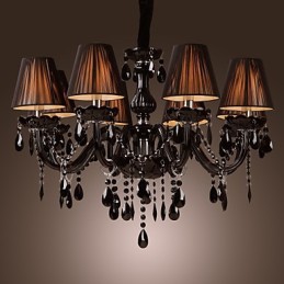 Lustre de luxe moderne en cristal noir à 8 lumières