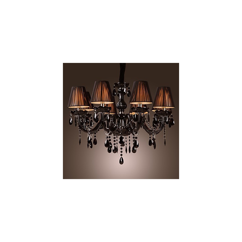 Lustre de luxe moderne en cristal noir à 8 lumières