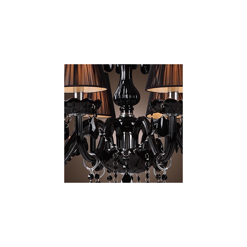 Lustre de luxe moderne en cristal noir à 8 lumières