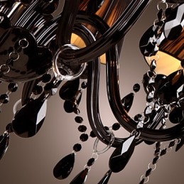 Lustre de luxe moderne en cristal noir à 8 lumières