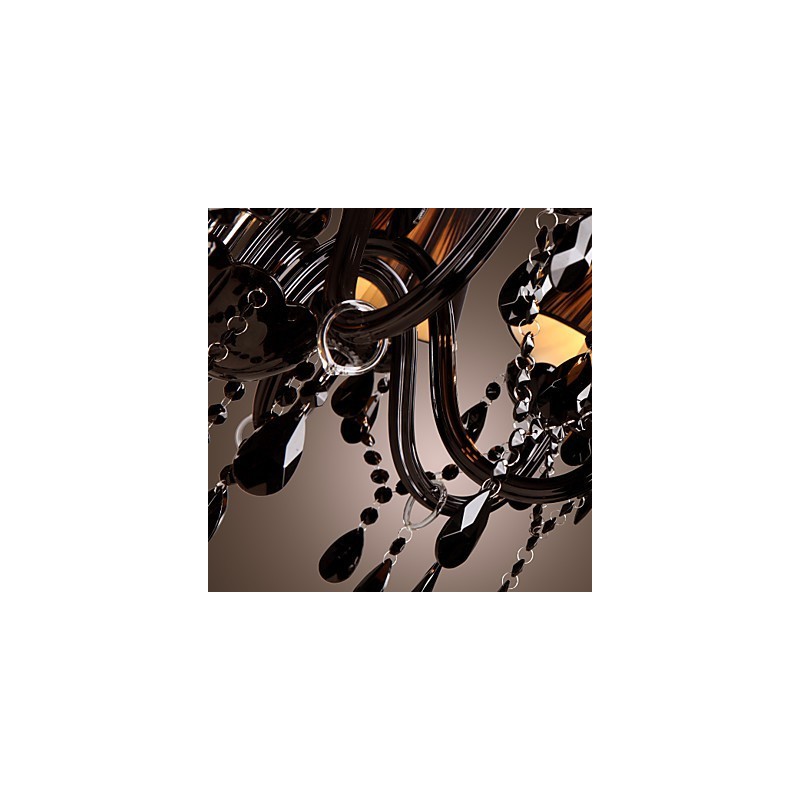 Lustre de luxe moderne en cristal noir à 8 lumières