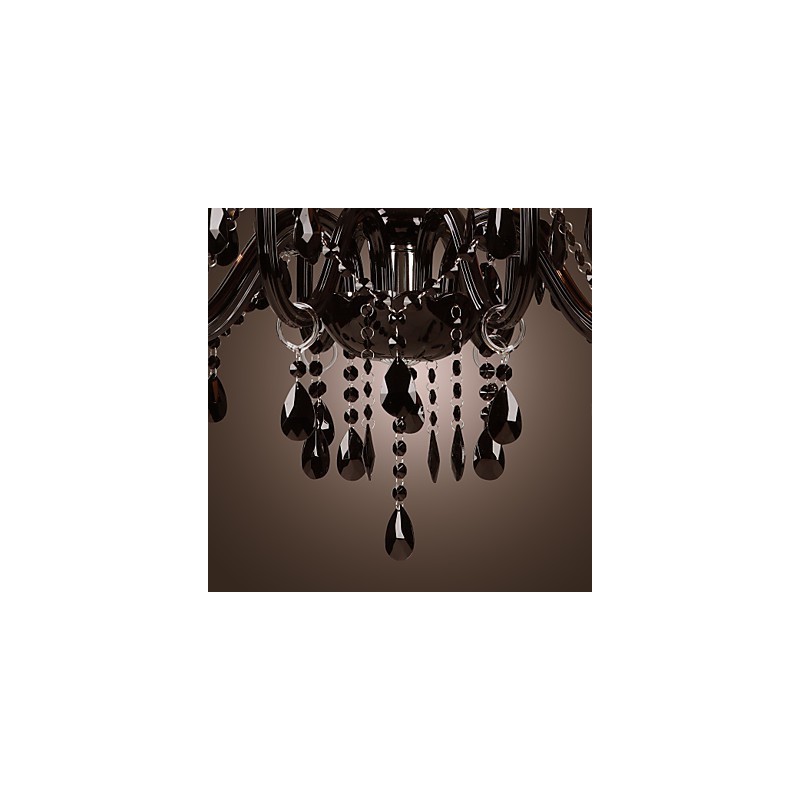 Lustre de luxe moderne en cristal noir à 8 lumières