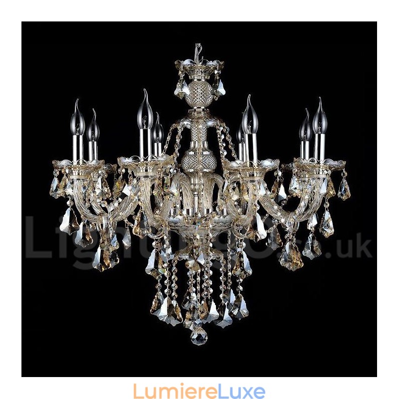 Lustre moderne en cristal K9 couleur cognac rétro avec 8 lumières