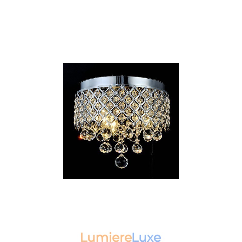 Plafonnier traditionnel classique en métal chromé et cristal
