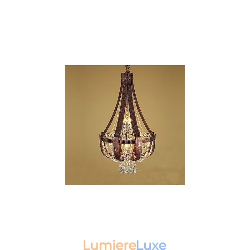 Lustre créatif en cristal et cuir de luxe post-moderne Lron