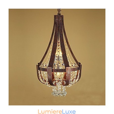 Lustre créatif en cristal et cuir de luxe post-moderne Lron Lustre créatif en cristal et cuir de luxe post-moderne Lron