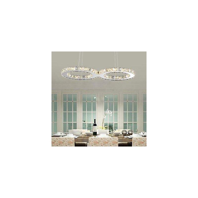 Suspension contemporaine en métal chromé et cristal