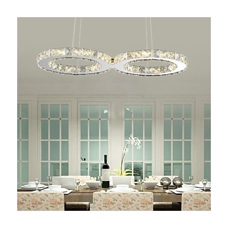 Suspension contemporaine en métal chromé et cristal Suspension contemporaine en métal chromé et cristal