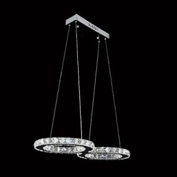 Suspension contemporaine en métal chromé et cristal