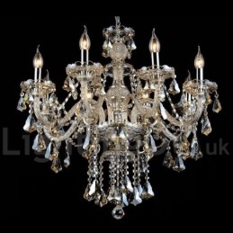Lustre moderne en cristal K9 couleur cognac rétro avec 8 lumières