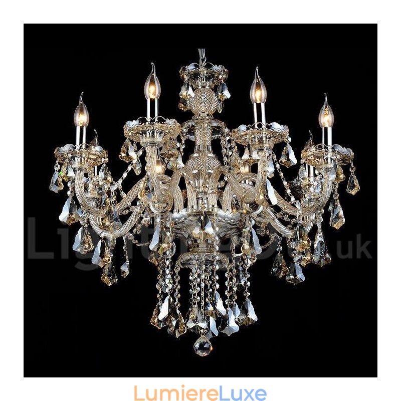 Lustre moderne en cristal K9 couleur cognac rétro avec 8 lumières