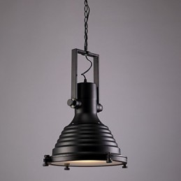 Lampe suspendue rétro en fer noir et abat-jour en verre