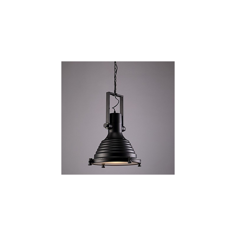 Lampe suspendue rétro en fer noir et abat-jour en verre