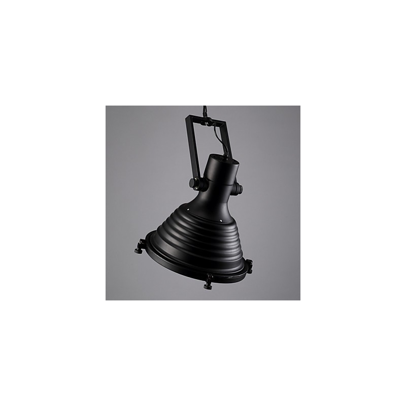 Lampe suspendue rétro en fer noir et abat-jour en verre